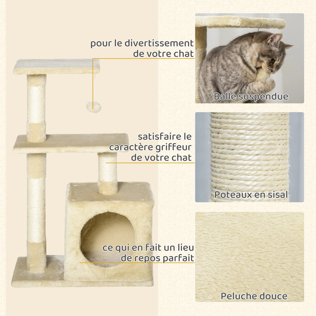 Arbre ¨¤ chat con piattaforme e nicchia ¨C zephmum ¨C beige 50x30x81.5cm