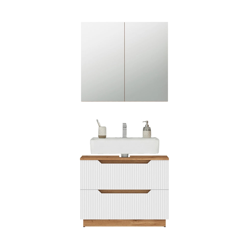 Vicco Set di mobili da bagno Rovere/bianco a strisce 2 parti