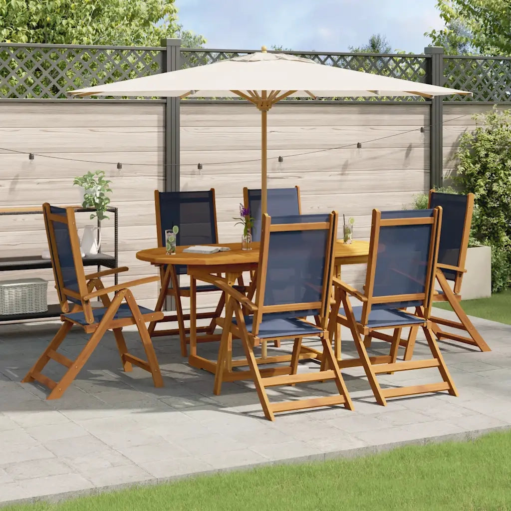 Set Pranzo da Giardino 7pz Legno Massello di Acacia e Textilene