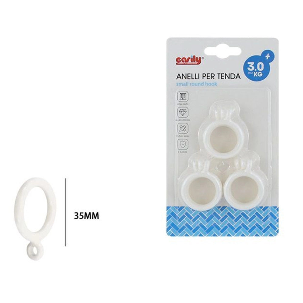 Trade Shop - Set 9 Pz Anelli Gancio Ad Anello Per Tende In Plastica Da 35 Mm Bianco Tondi Bagno 87353 -