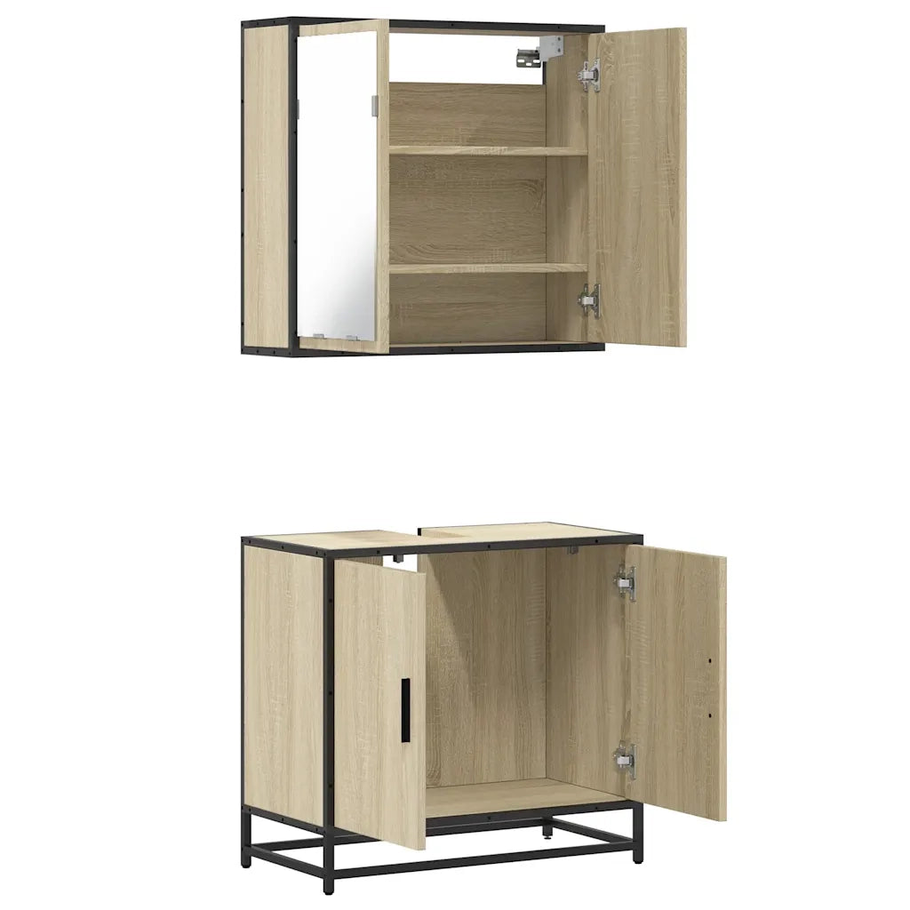Set Mobili da Bagno | Armadio da bagno 2 pz Rovere Sonoma in Legno Multistrato