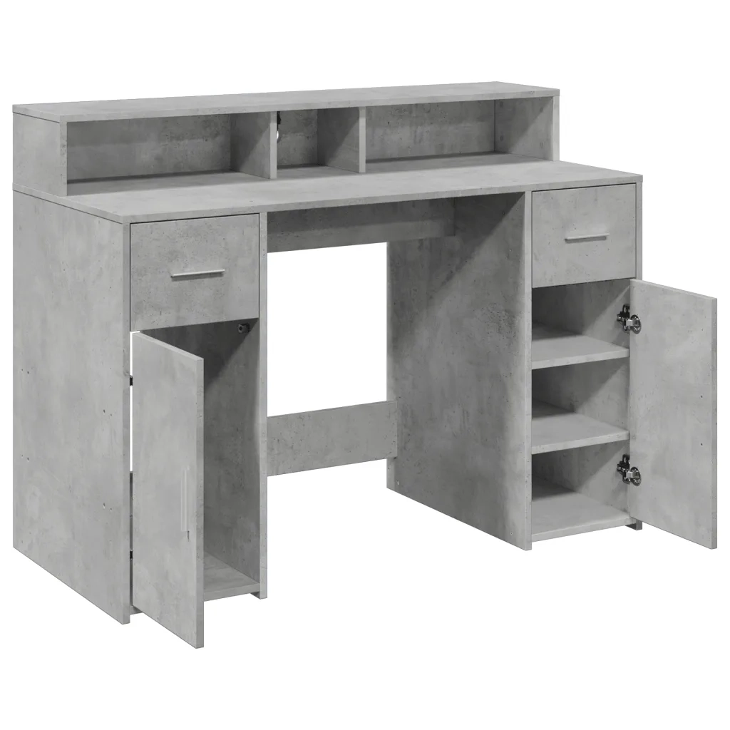 Scrivania con Luci LED Grigio Cemento 120x55x91 cm Multistrato