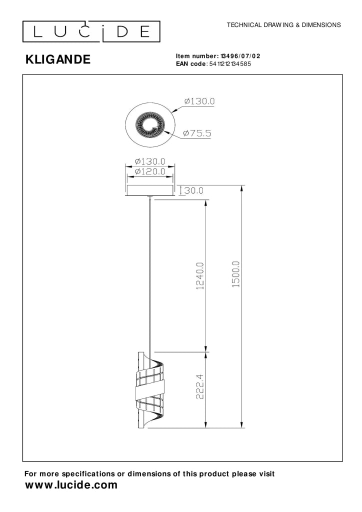 Lampada a sospensione Kligande oro vetro LED 7W Lucide