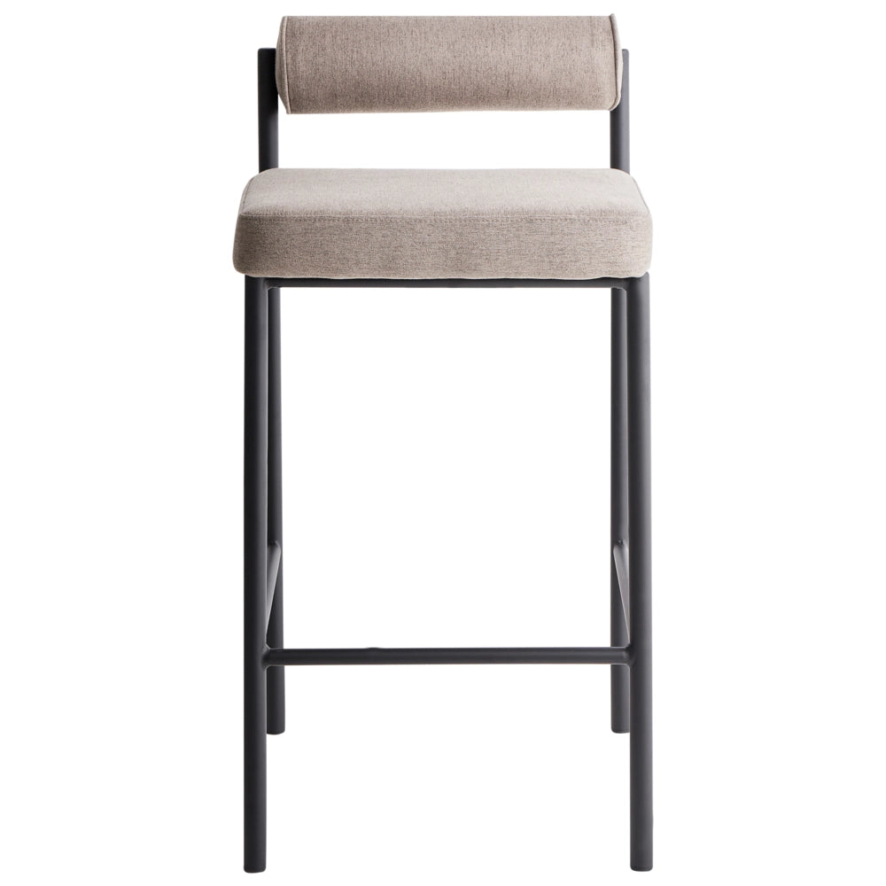 Set di 2 sgabelli da bar moderni con rivestimento in poliestere taupe gambe in metallo nero senza braccioli e schienale avvolgente
