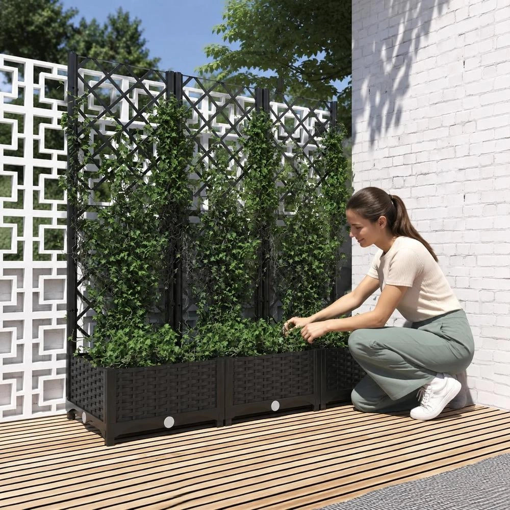 Garden Planter With Trellis, Black, 120 X 40 X 121.5 Cm, PP