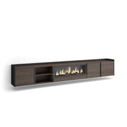 Mobile TV Soggiorno, 315x50x35 cm, Per TV fino a 80", Camino elettrico XXL, Sospeso, da appendere, Rovere scuro e Nero