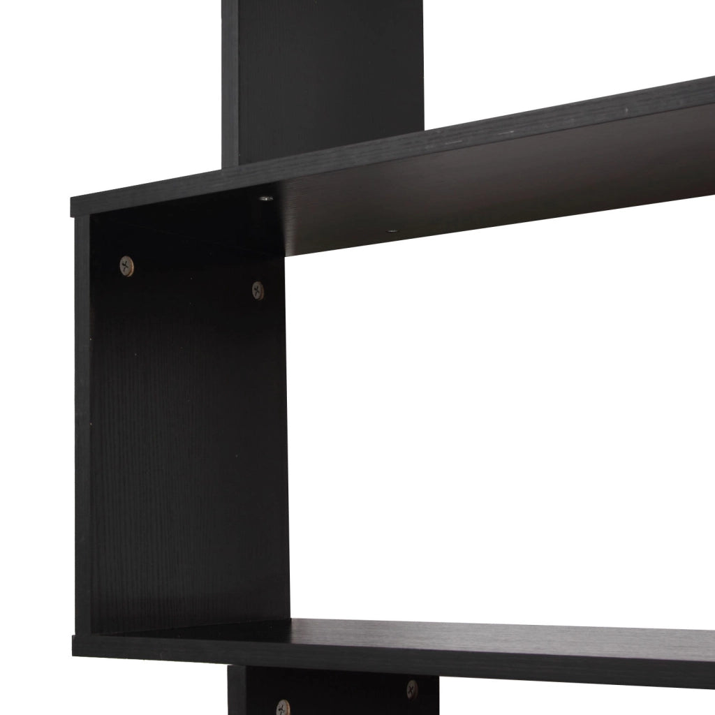 EasyComfort Libreria di Design, Libreria a Parete Nera, 6 Ripiani Scomposti, Struttura a Zig-Zag, Moderna, Resistente, in Legno, per Salotto e Ufficio, 80x24x191cm, Nero