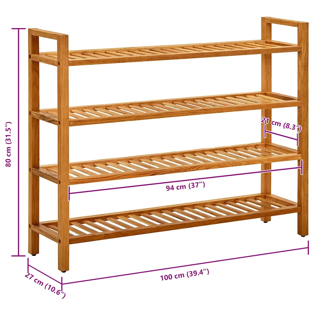 Scarpiera | Mobile per scarpe con 4 Ripiani 100x27x80cm in Legno Massello di Rovere