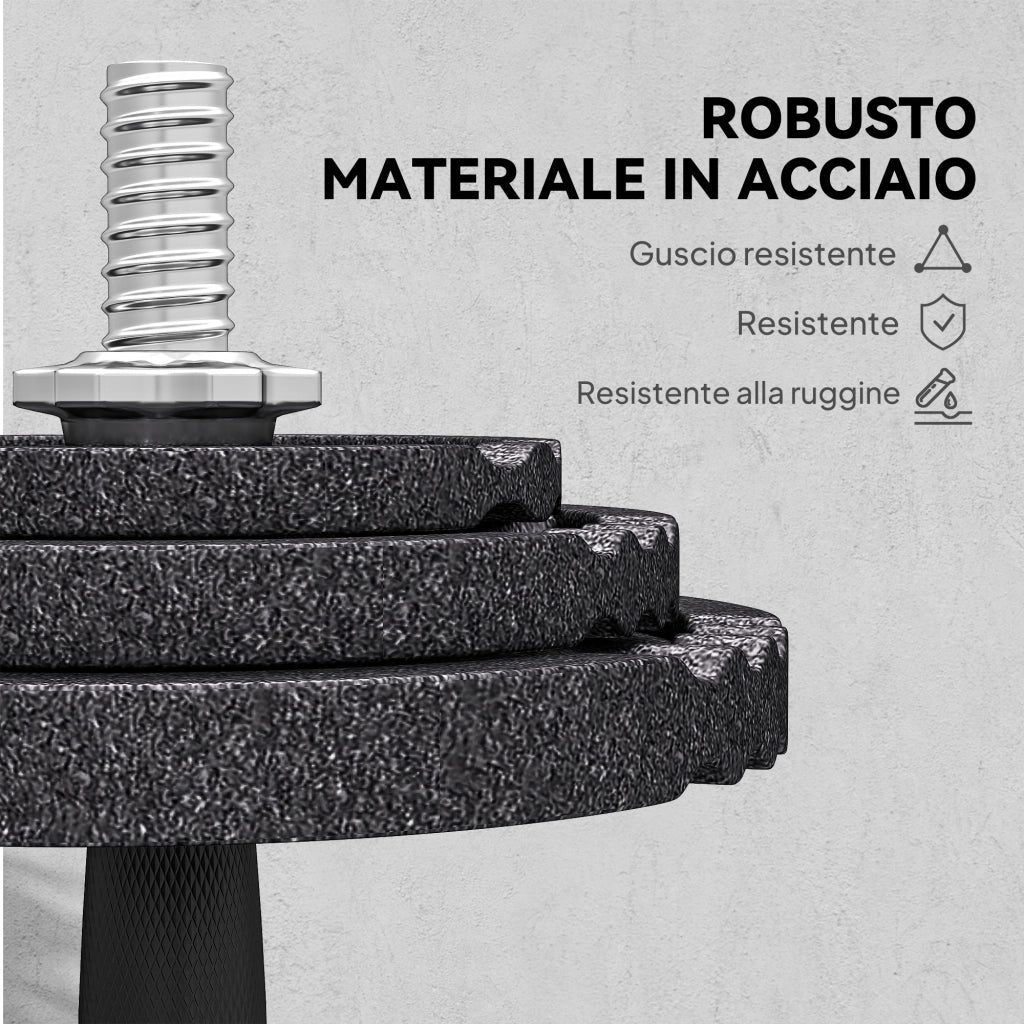Pesi per Palestra 2 in 1 da 42 kg con 14 Dischi, Bilanciere e Manubri, in Acciaio, 180x24x24 cm, Nero