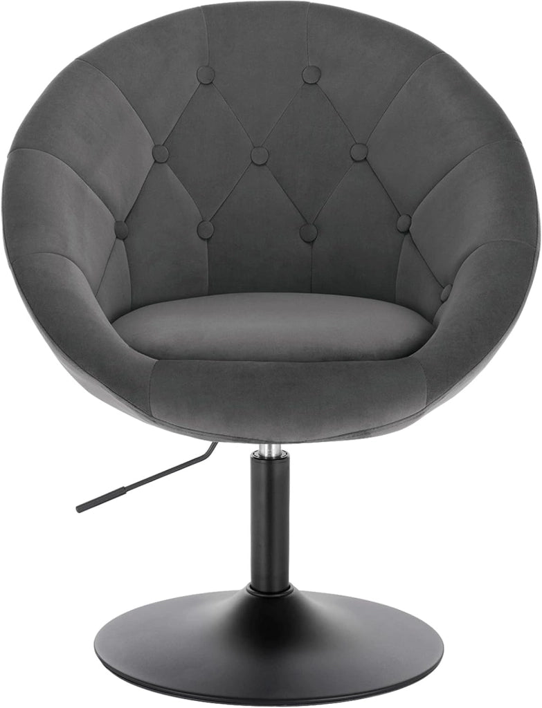 Poltroncina da Bar Sgabello Girevole Sedia con Schienale Braccioli in Velluto Altezza Regolabile Grigio Scuro