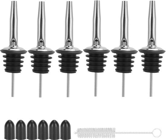 Flesgietteria 6 pezzi - Gietteria in acciaio inossidabile - Antivolo/Antidruppel - Per bottiglie con apertura 3/4 pollice - Inclusa copertura in tessuto - Facile da pulire - Dispenser per vino