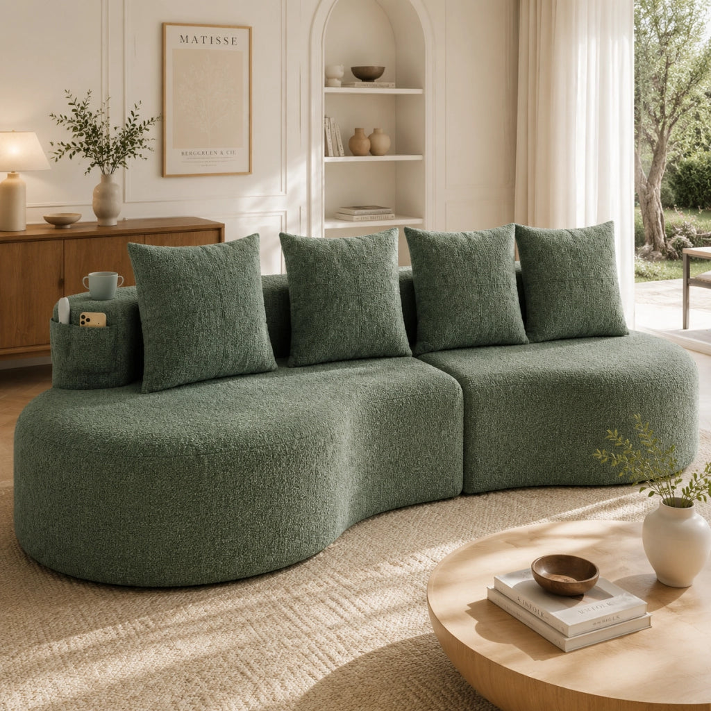 DIVANO in lino 240x109x63 cm verde con 4 cuscini