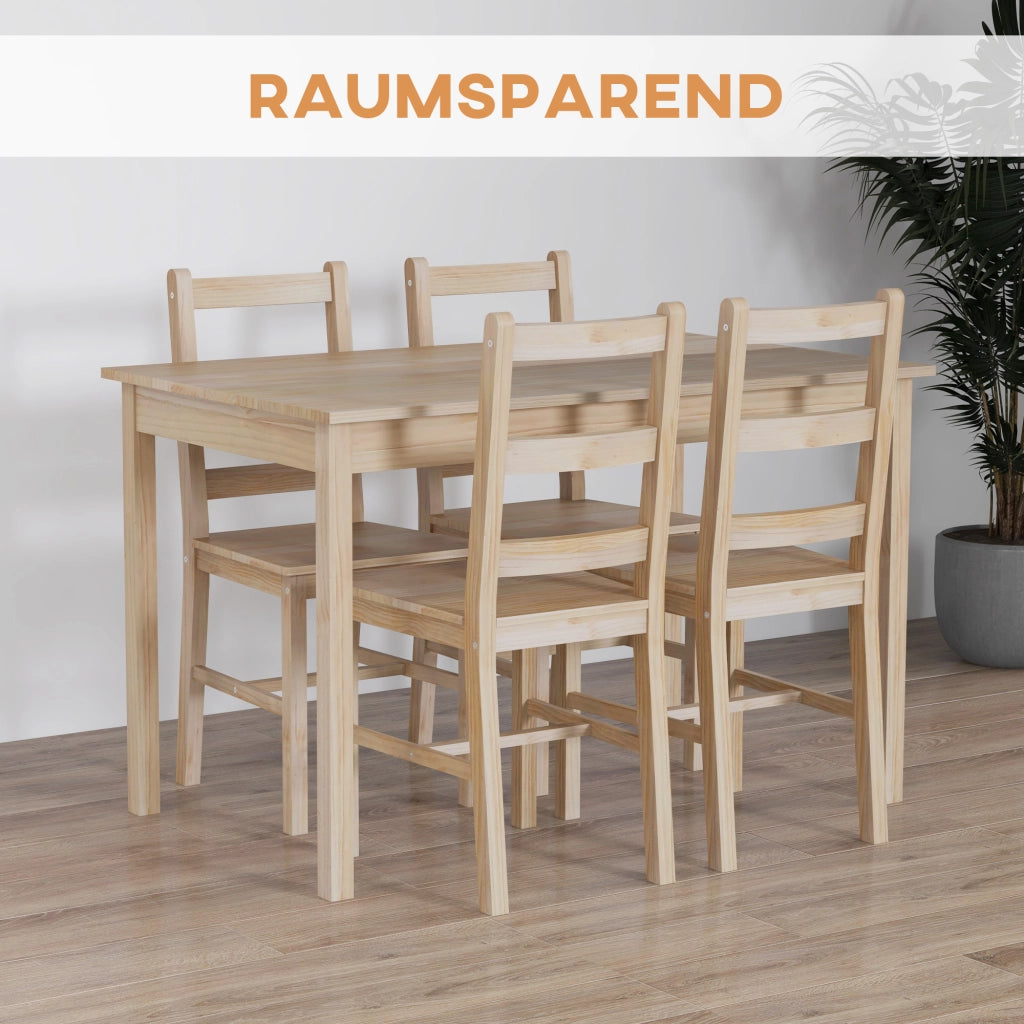 TAVOLO da pranzo 118x73 cm con 4 sedie, Set da 5 pezzi, legno naturale