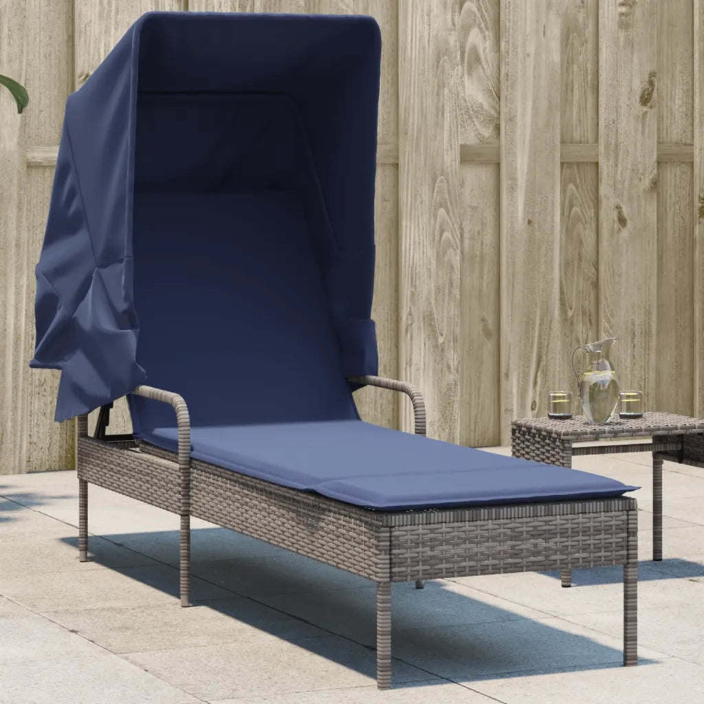 Lettino prendisole con baldacchino in Polyrattan Grigio 368195