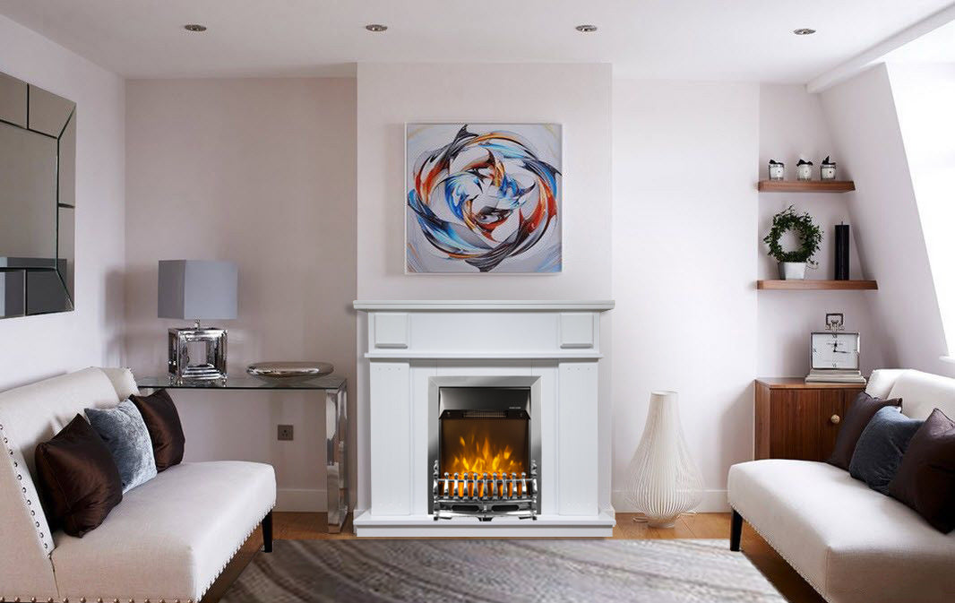 Camino Elettrico da Pavimento 99,7x103,4x27 cm Effetto Fiamma 2000W Marina & Galileo silver Bianco