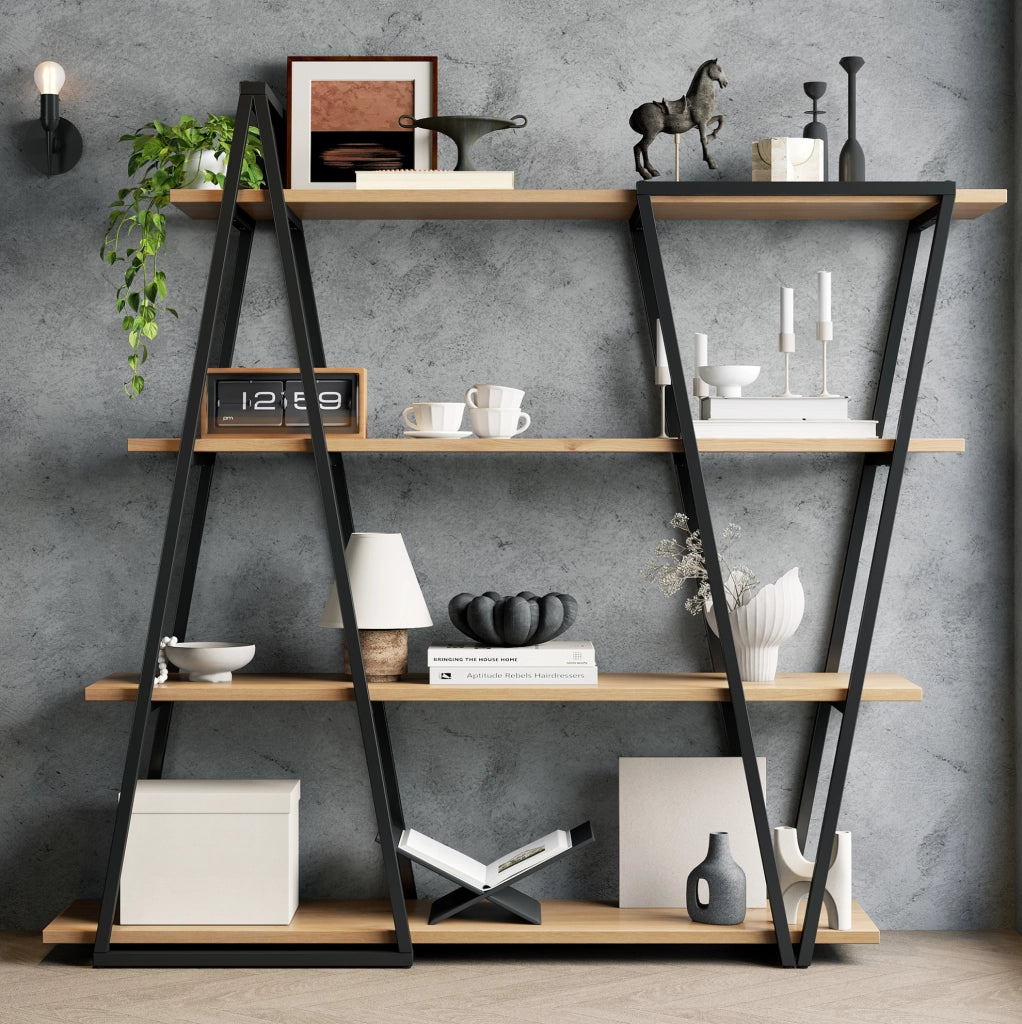 Scaffale geometrico in metallo e MDF 158×35×166 cm