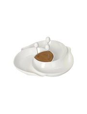 Antipastiera vortice porcellana/bamboo tre forchettine inox