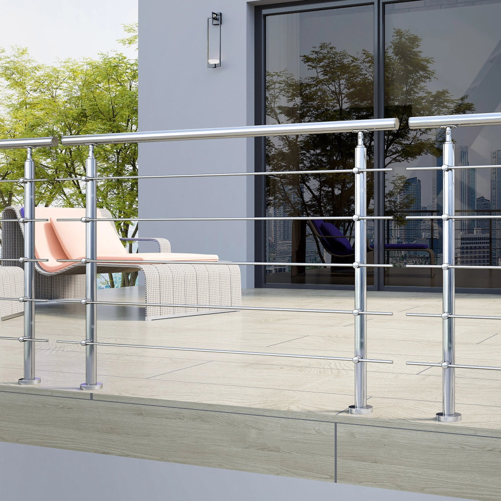 Balaustra Corrimano Ringhiera in acciaio inox 304 spazzolato 150x106cm per interni ed esterni 5 barre trasversali