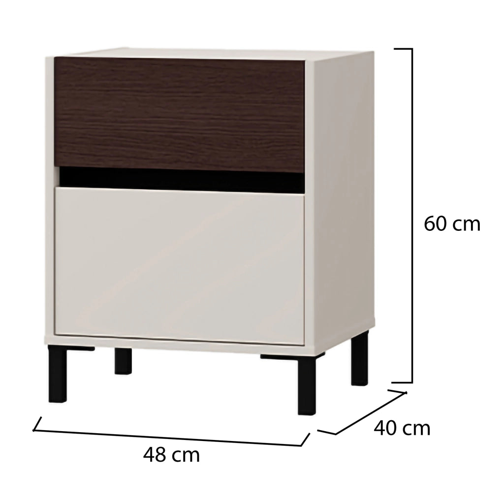 Gili, Comodino 2 Cassetti, 48x40x60h cm Bianco Crema