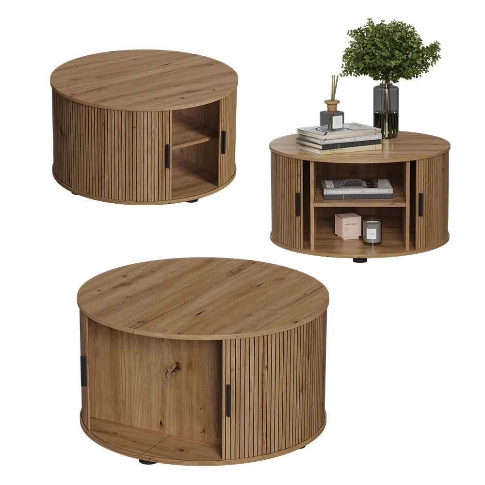 Tavolino soggiorno Selva Rovere 80 x 80 cm con porta scorrevole Vicco
