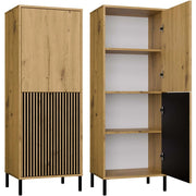 Vetrina KAMARO 2dk slim/liscio rovere artisan doghe decorative frontale scanalato + classico per soggiorno