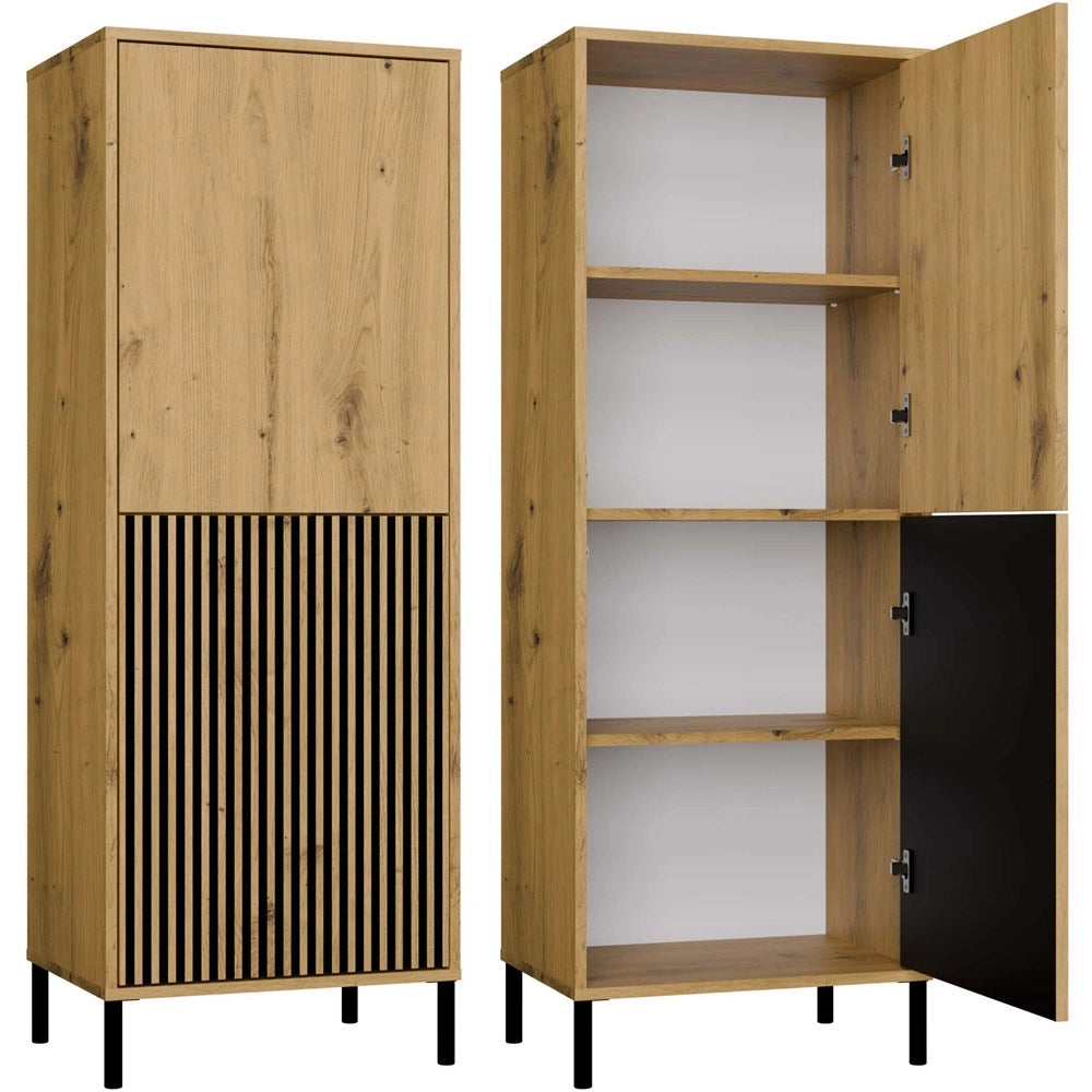 Vetrina KAMARO 2dk slim/liscio rovere artisan doghe decorative frontale scanalato + classico per soggiorno