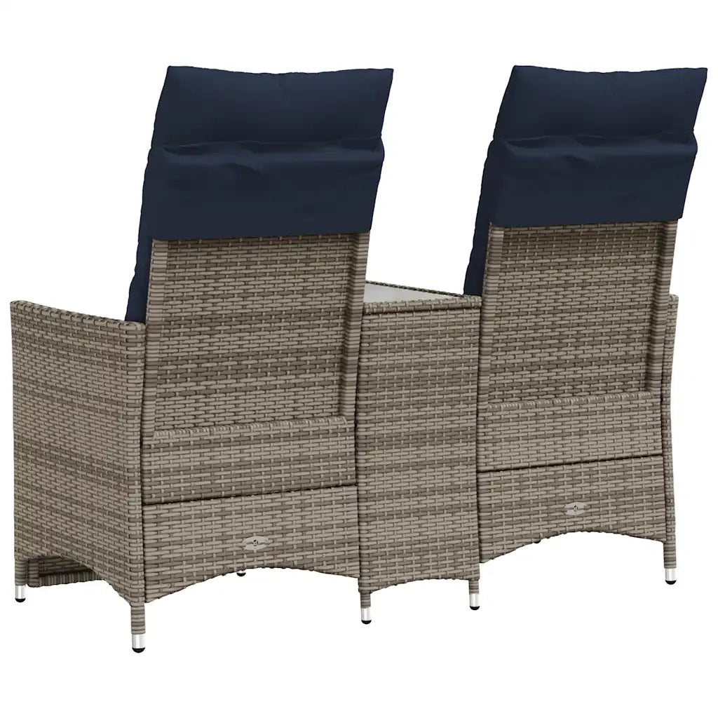 Divano da giardino reclinabile a 2 posti con tavolo grigio in polyrattan 365719