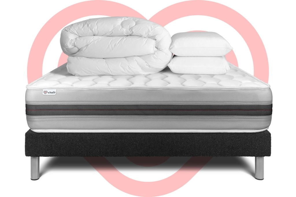Pacchetto letto completo - Materasso 160x200cm + Box spring con doghe (in kit) + 2 cuscini + Piumino - Vitalspring Recover