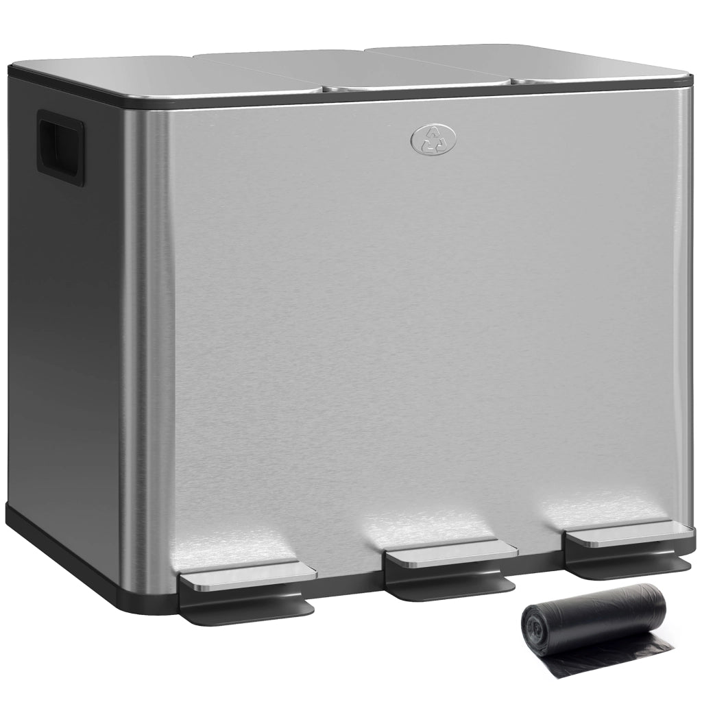 Cestino per Rifiuti da Cucina ¨C zephmum ¨C Acciaio Inox 3x10L con Pedale