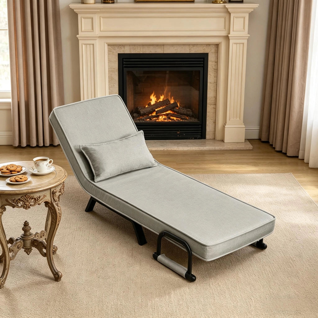 Poltrona letto pieghevole 3 in 1 con schienale reclinabile a 5 posizioni, senza materasso, grigio chiaro