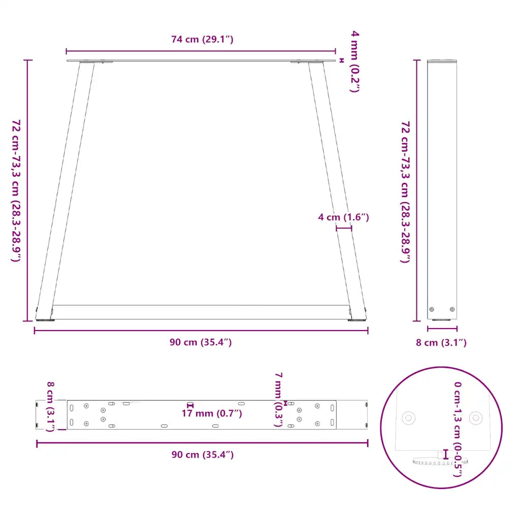 Gambe per tavolo da pranzo a forma di V 2 pz bianche 90x(72-73,3) cm in acciaio 4012577