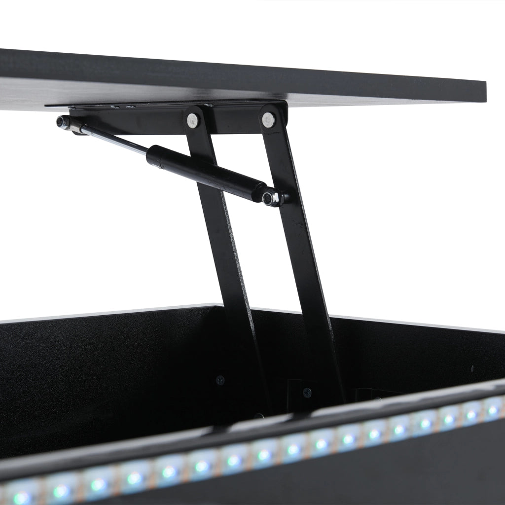 Tavolino Da Caffè Sollevabile con 1 Cassetto e Vano Nascosto; LED; Nero Lucido; in Pannello Truciolare; 96×45×40 cm