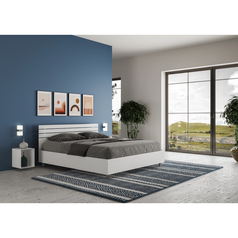 Letto Matrimoniale 160x200 cm testata dritta con doghe Ankel - Con rete,Bianco Frassino