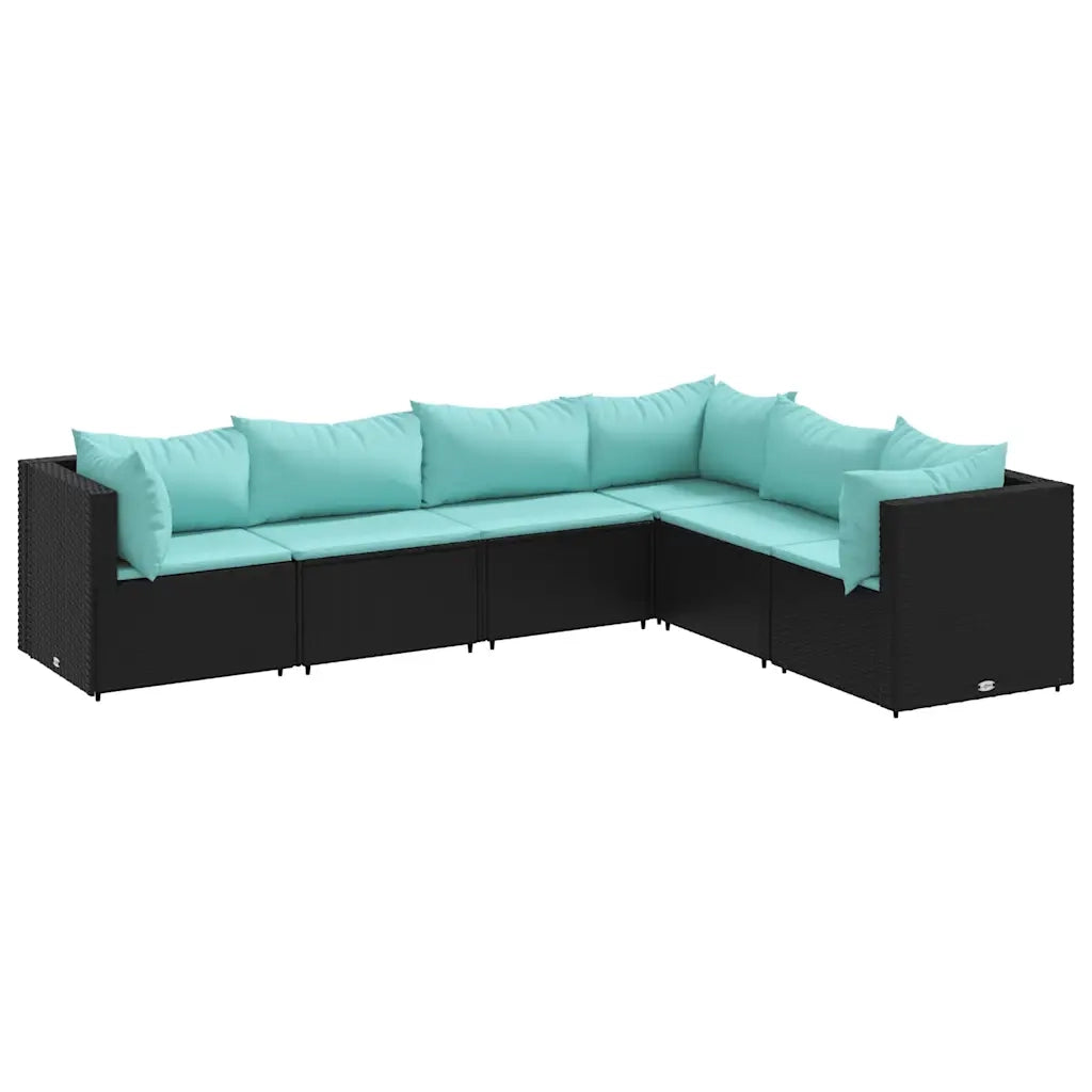 Set Mobili da Giardino 6 pz con Cuscini in Polyrattan Nero 3308140