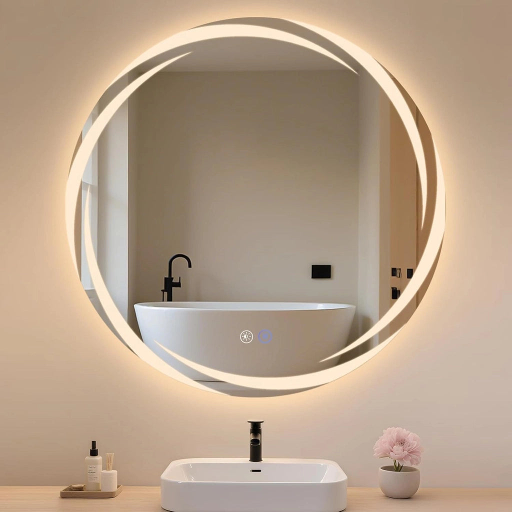 ZMH Specchio da Bagno Rotondo con Luce LED 80 cm IP44 Dimmabile Antiappannamento