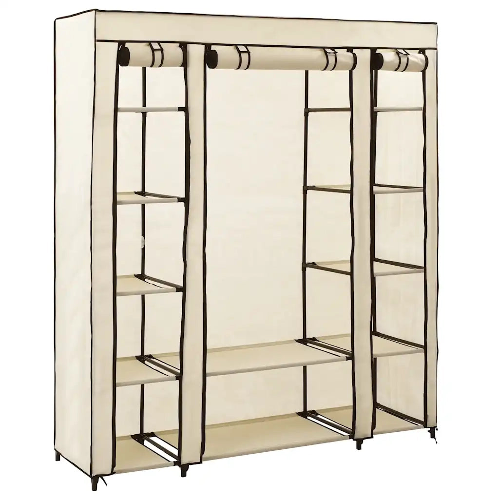Armadio con Scomparti e Aste Crema 150x45x176 cm in Tessuto 282435