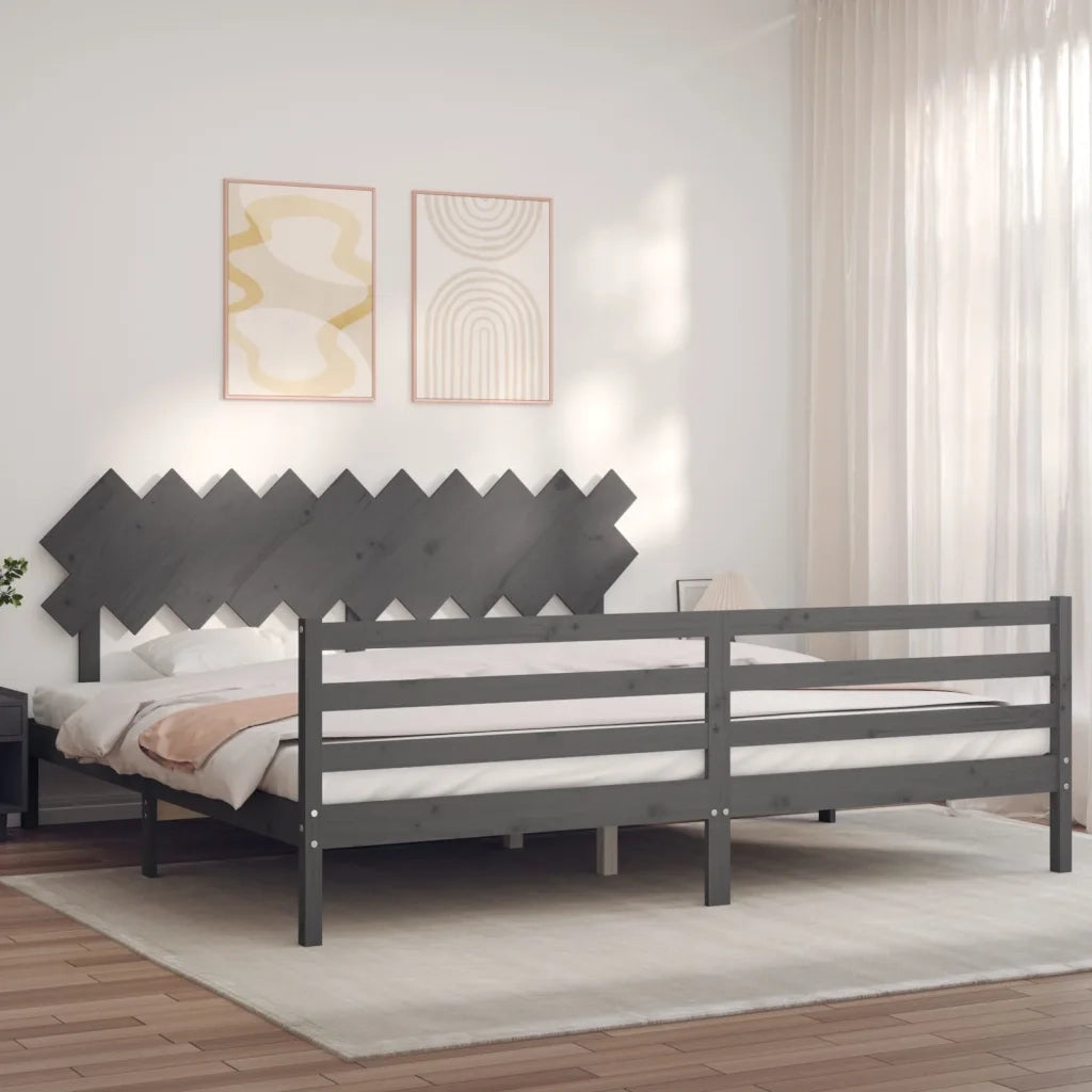 Letto matrimoniale | Letto per adulti | Giroletto con Testiera Grigio 200x200 cm in Legno Massello