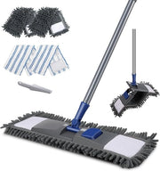 Dweil inclinabile a manubrio pieghevole - 128 cm - 4 pad di microfibra chenille - raschiatore di pavimenti