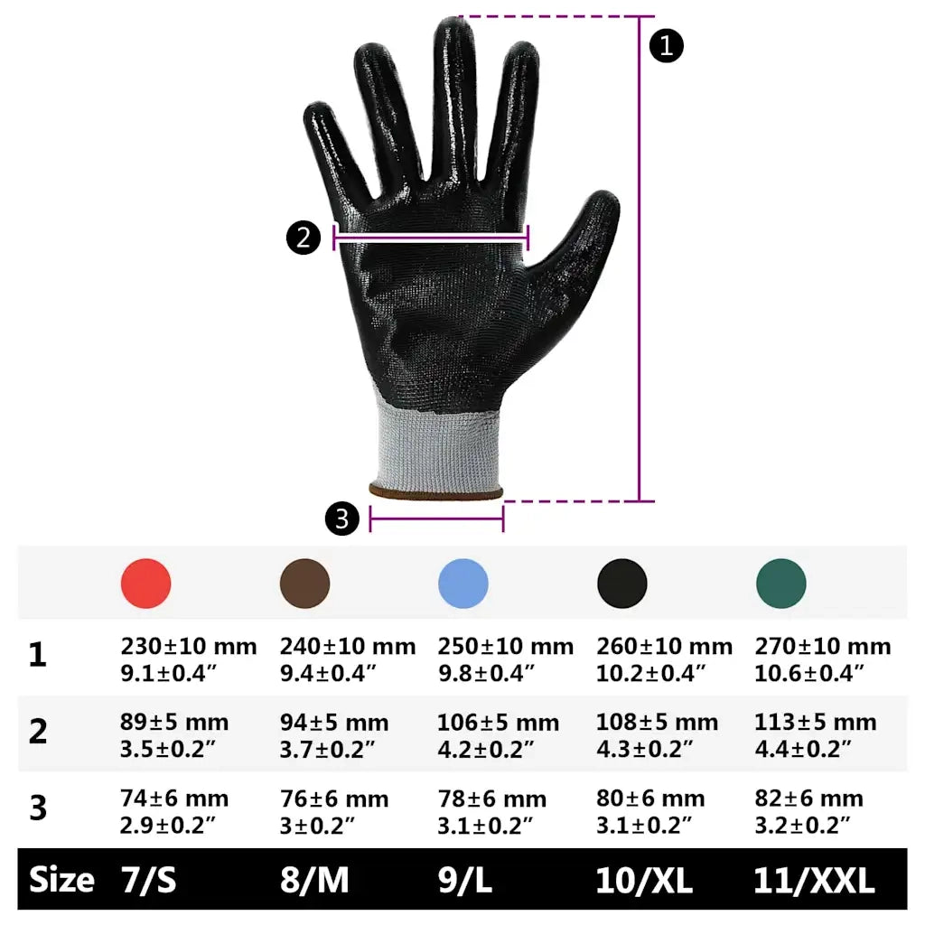 Guanti da Lavoro 12 pcs Grigio e Nero 8 / m Poliestere