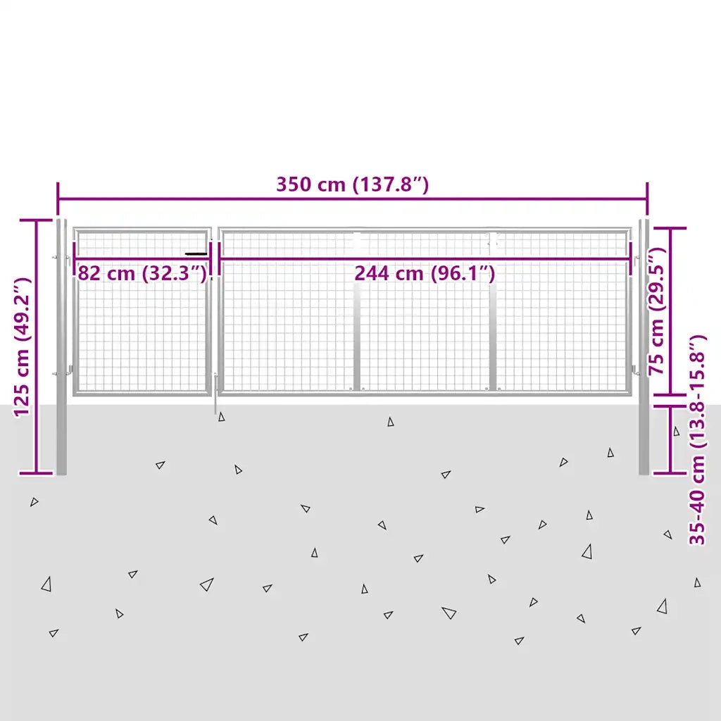 Cancello da Giardino in Acciaio 350x75 cm Argento 144340