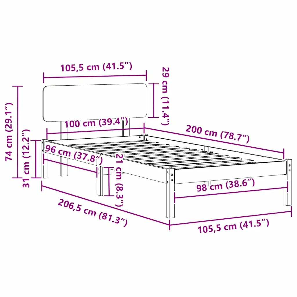 Struttura del letto Bianco 100 x 200 cm Pino massello 872120