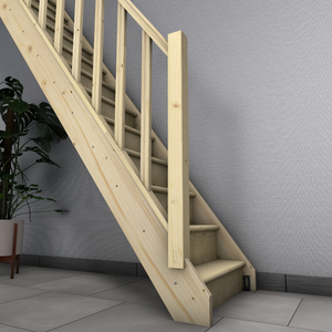 NORMANDIE - Scala rettilinea in legno con balaustro e alzate