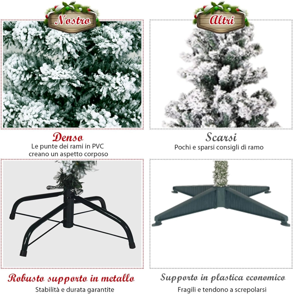 Albero di Natale Innevato 135 cm, Albero di Natale con 200 Luci LED Bianche Calde, 400 Rami, Base in Metallo, Decorazione Natalizia per Casa e Negozio (135 cm)