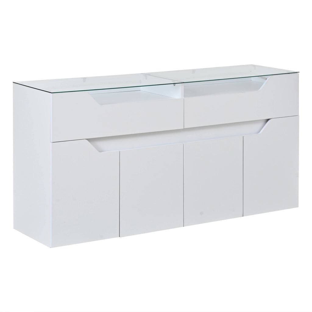 Credenza con 2 cassetti e illuminazione LED per soggiorno in MDF bianca