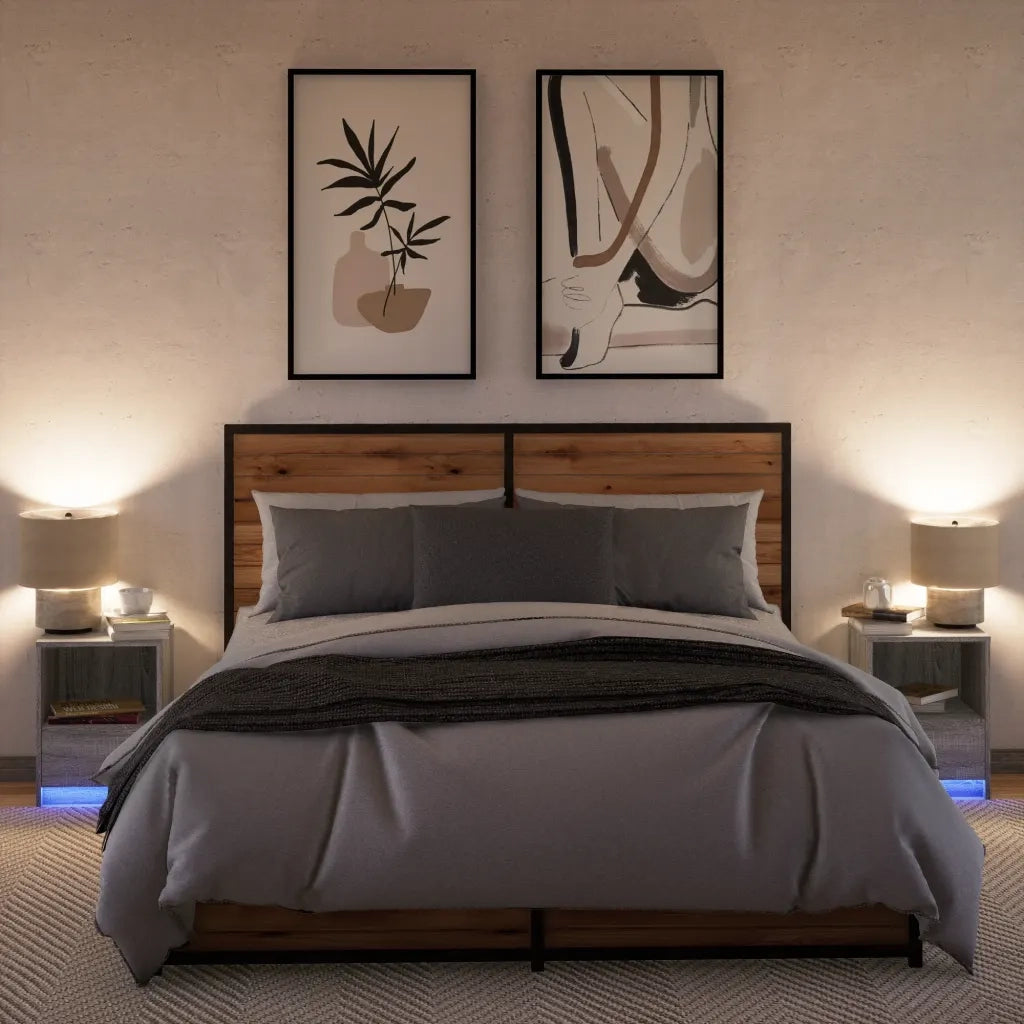 Comodini con Luci LED 2pz-Set di 2 Tavolino da notte Grigio Sonoma in Legno Multistrato 846272