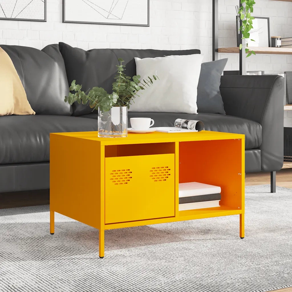 Tavolino Giallo Senape 68,5x50x43,5cm Acciaio Laminato a Freddo