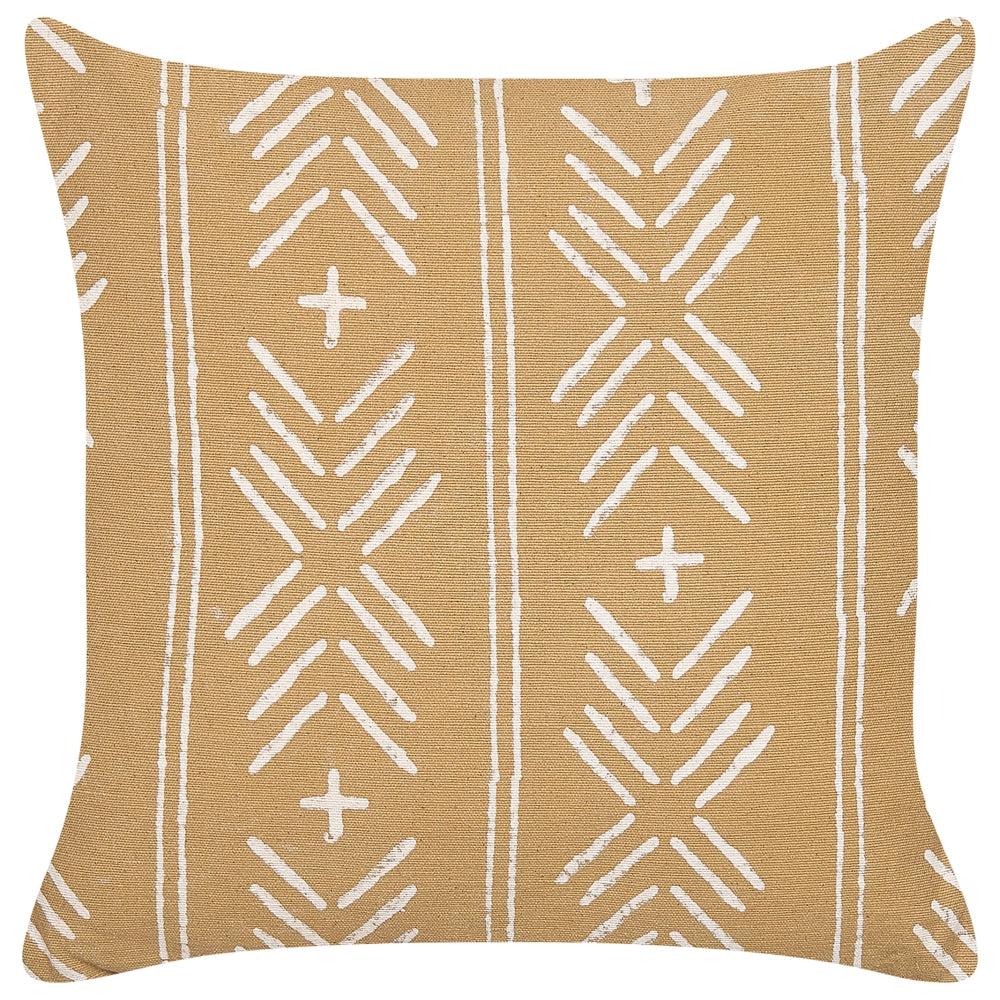 Cuscino decorativo cotone beige e bianco 45 x 45 cm motivo geometrico fatto a mano rivestimento sfoderabile con imbottitura