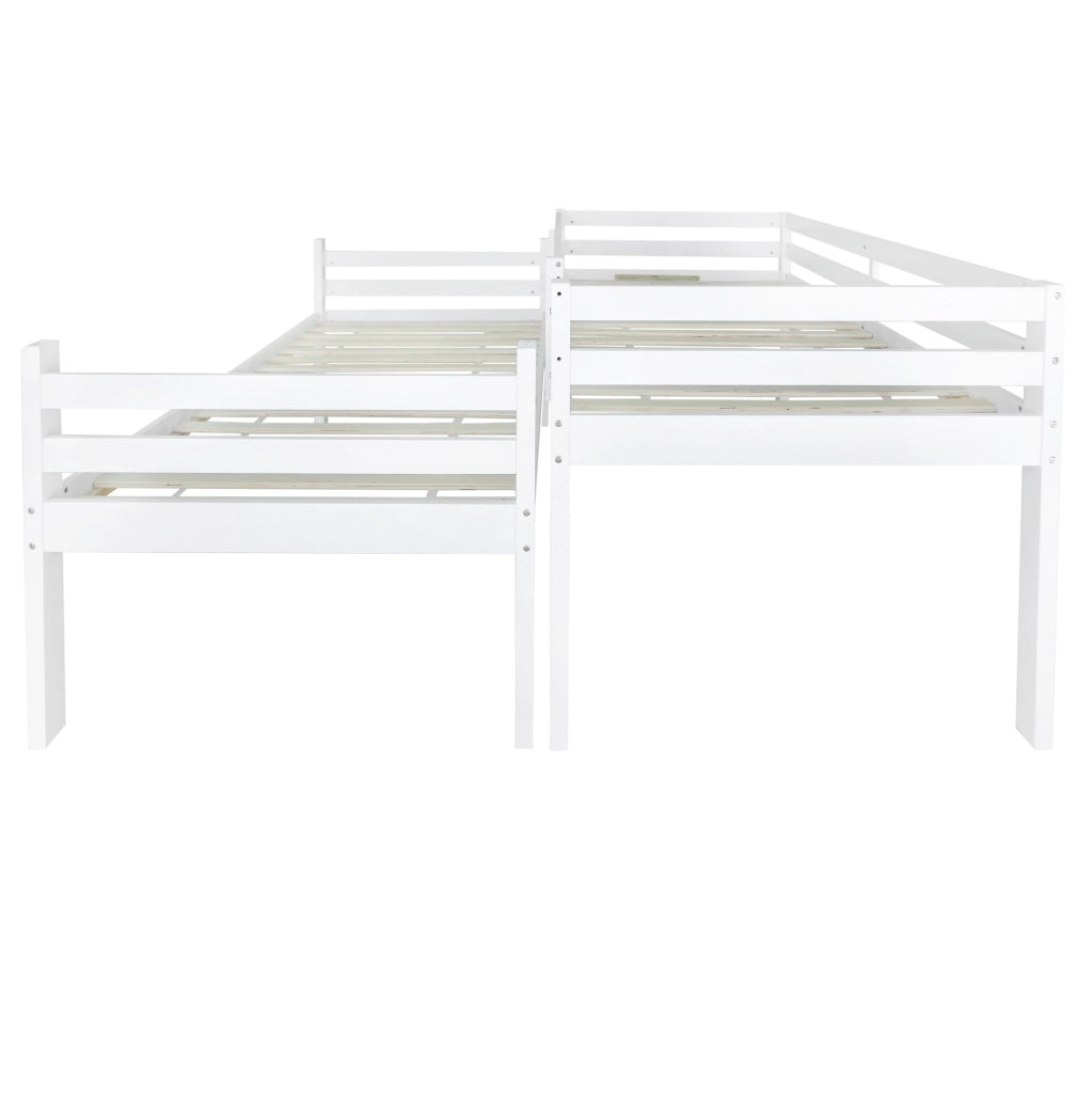 Letto a castello per bambini 205x104x158 cm con scaffale e armadietti; divisibile in 2 letti singoli; legno e MDF; bianco