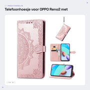 Telefoonhoesje con copertura standard - Telefoonhoesje per OPPO Reno2 - Portafoglio in pelle - Copertura a scomparsa - Cartelle di ricarica - Design elegante con motivi floreali - Telefono copertura