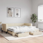 Divano Letto Estraibile con Cassetti-Sofa Letto-Daybed Crema 100x200cm in Tessuto 963632